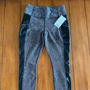 Athleta ath-leisure style herringbone and faux leather leggings